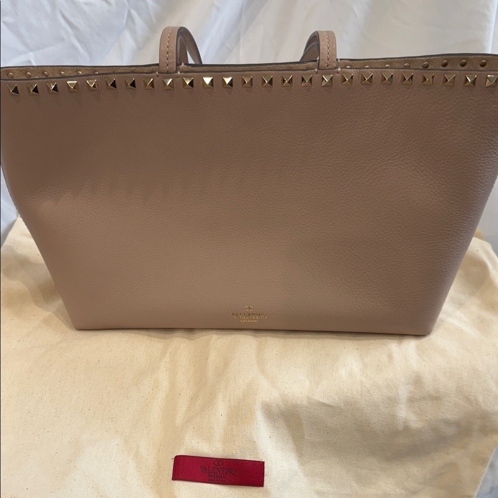 Valentino Rock Stud Small Tote Tan